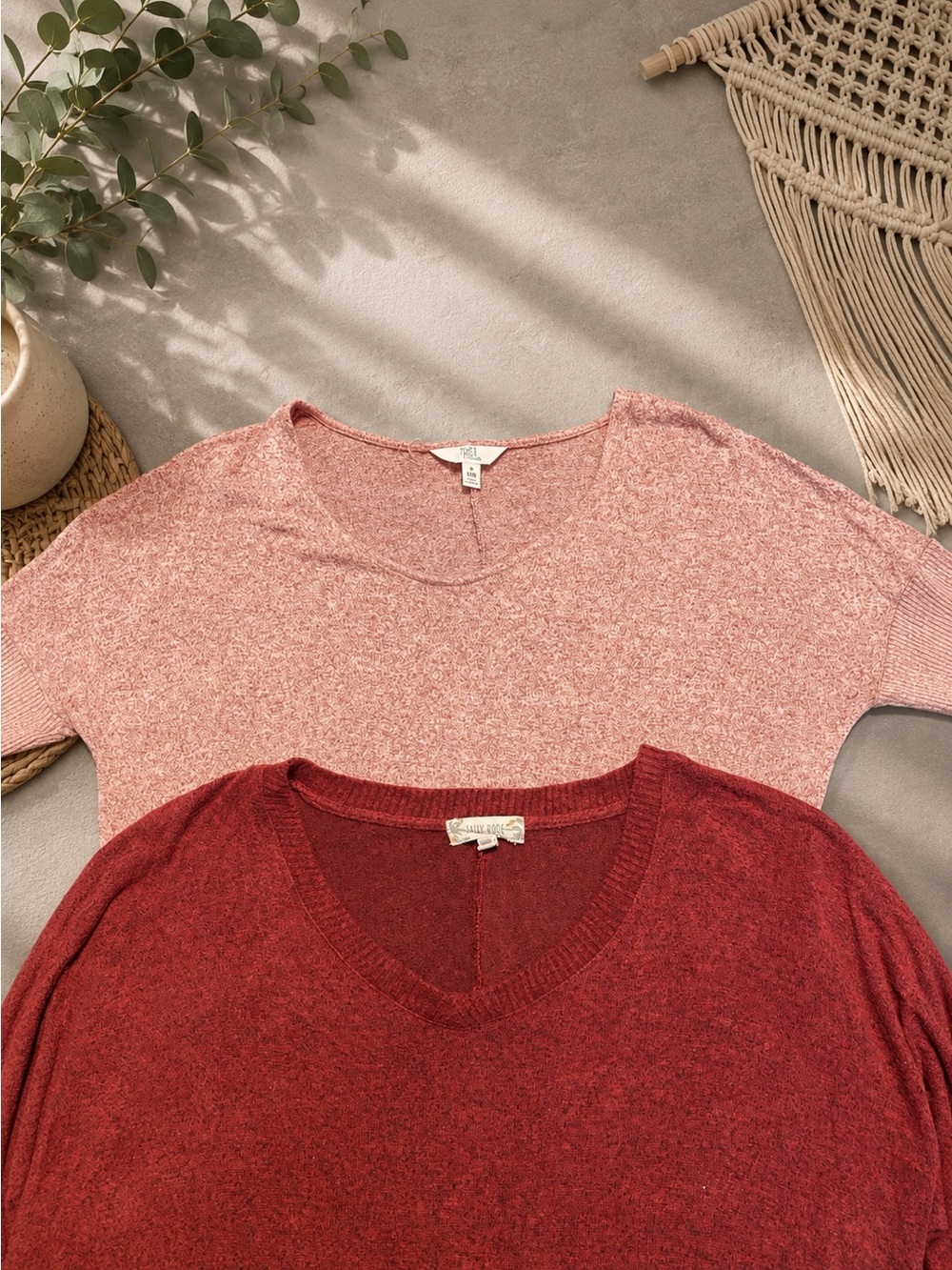 Burgundy V-Neck Tunic Tops